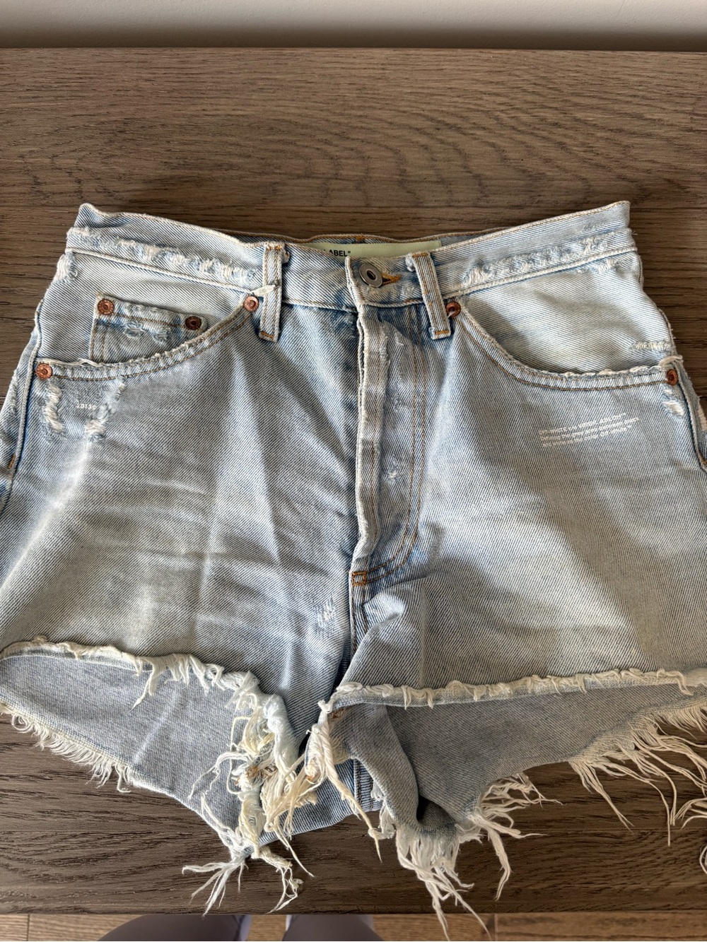Off-White Light Blue Distressed Denim Jean Shorts